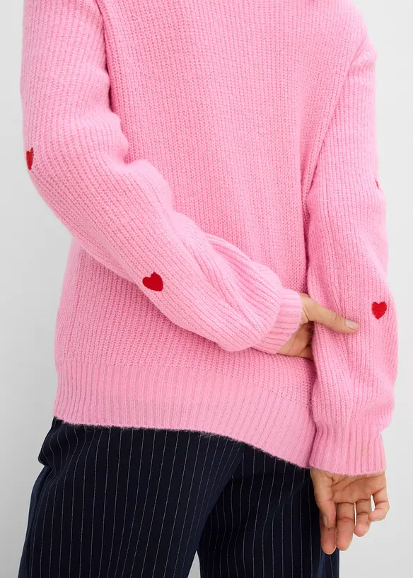 Cardigan con ricami a forma di cuore, bonprix