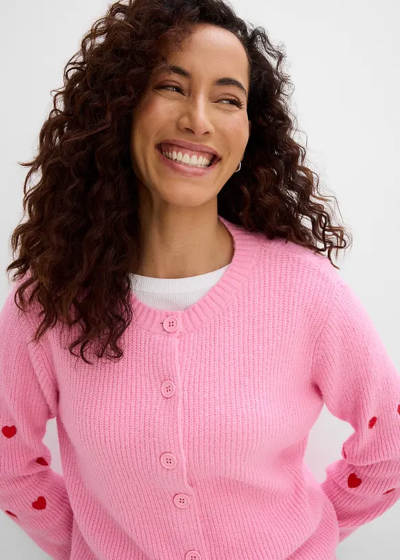 Cardigan con ricami a forma di cuore, bonprix