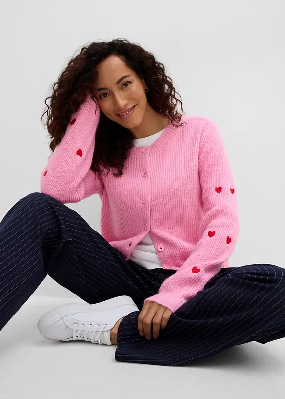 Cardigan con ricami a forma di cuore, bonprix