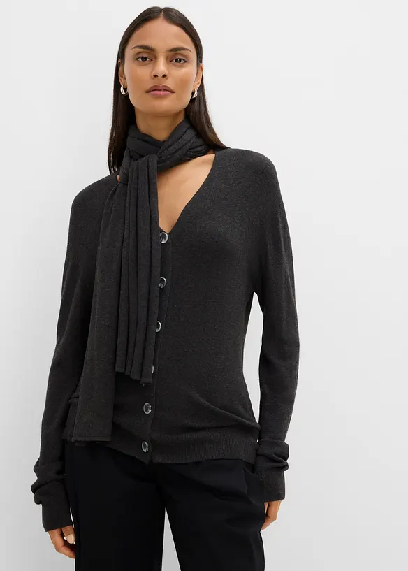 Cardigan in maglia fine con sciarpina, bonprix