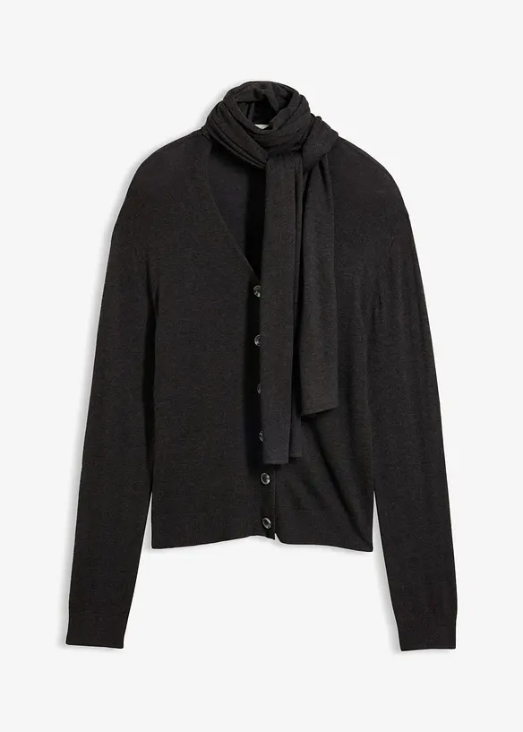 Cardigan in maglia fine con sciarpina, bonprix