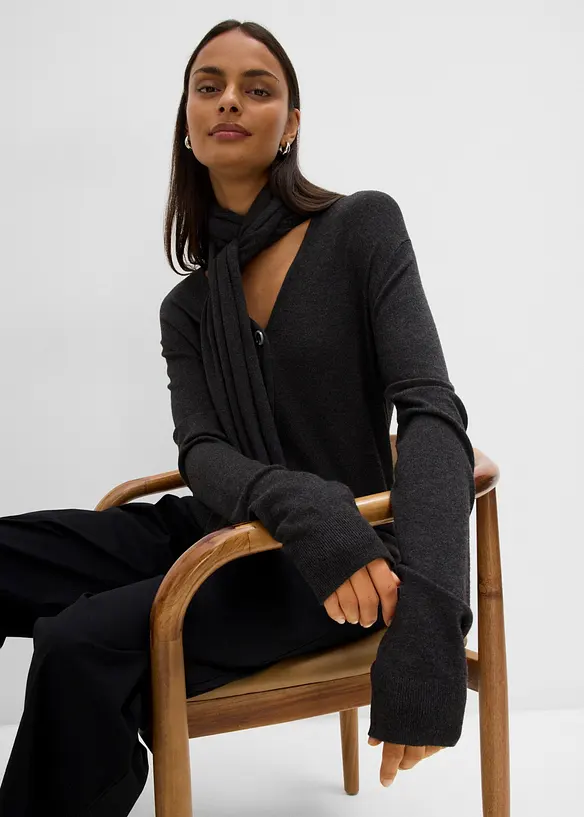 Cardigan in maglia fine con sciarpina, bonprix