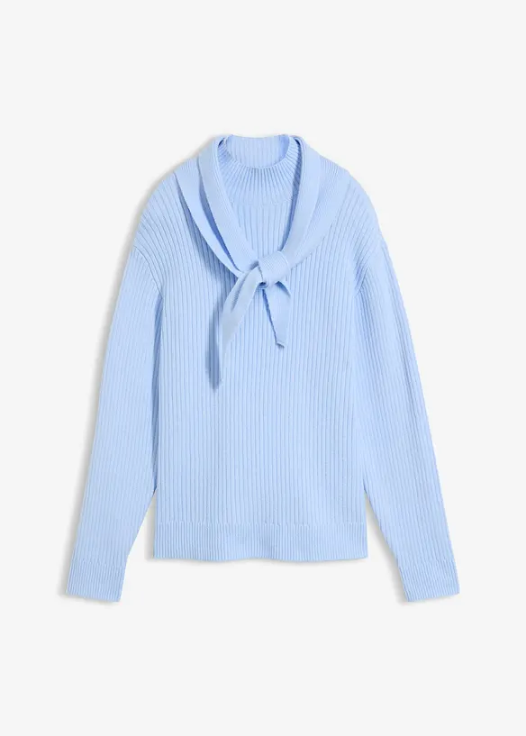 Maglione in  filato grosso con colletto alto e dettaglio a foulard, bonprix
