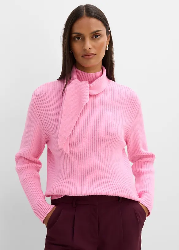 Maglione in  filato grosso con colletto alto e dettaglio a foulard, bonprix