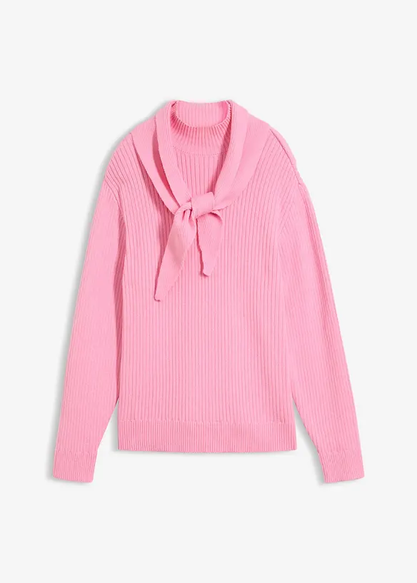 Maglione in  filato grosso con colletto alto e dettaglio a foulard, bonprix