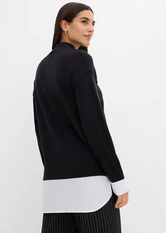 Maglione oversize con inserto effetto camicia, bonprix