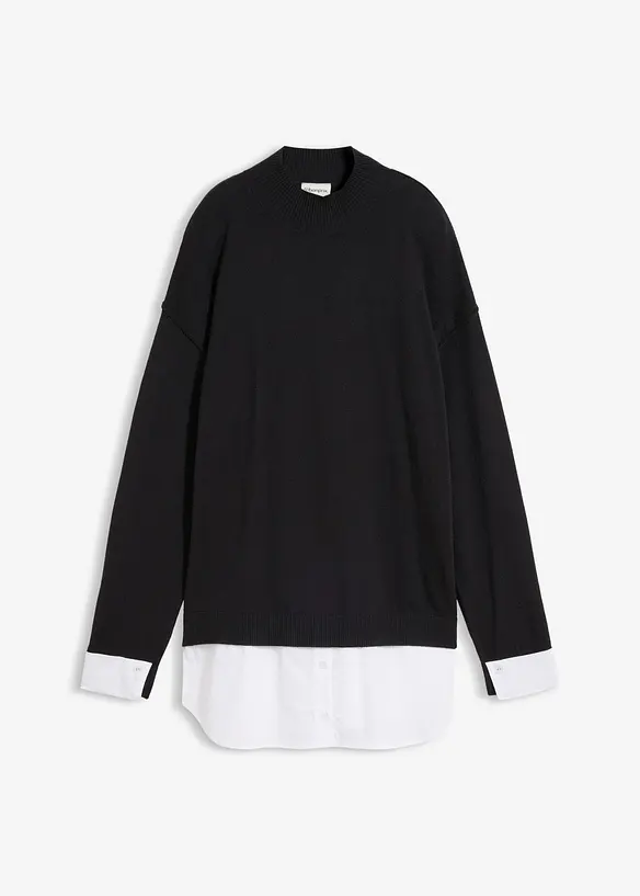 Maglione oversize con inserto effetto camicia, bonprix