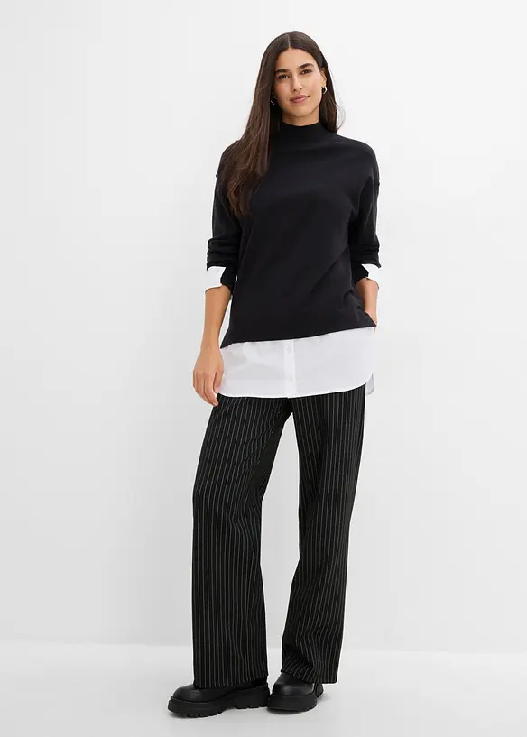 Maglione oversize con inserto effetto camicia, bonprix