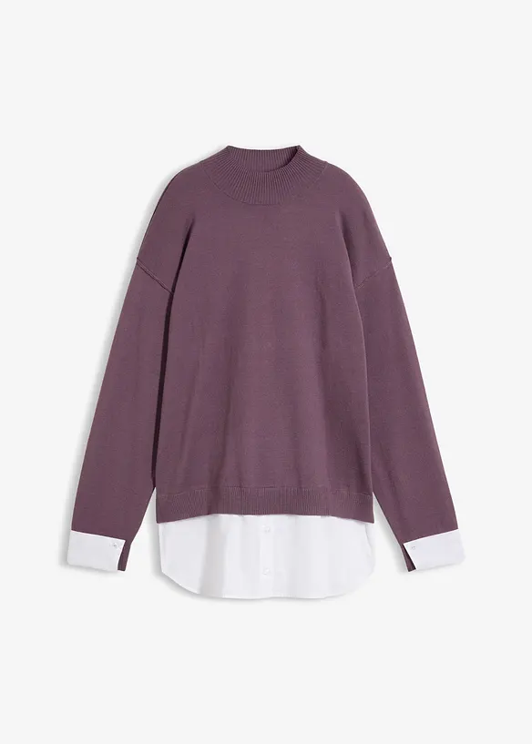Maglione oversize con inserto effetto camicia, bonprix