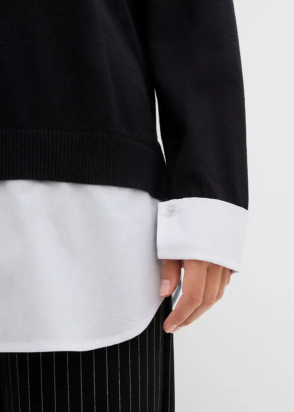 Maglione oversize con inserto effetto camicia, bonprix