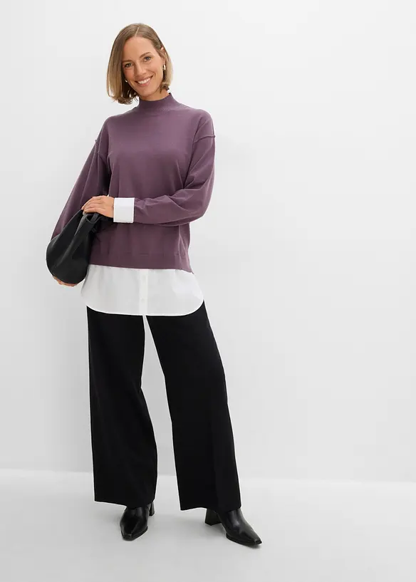 Maglione oversize con inserto effetto camicia, bonprix