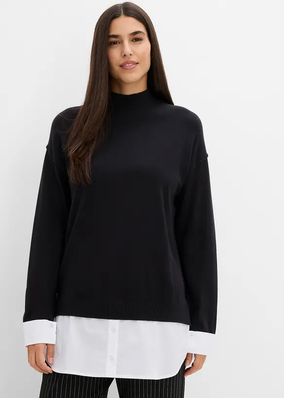 Maglione oversize con inserto effetto camicia, bonprix