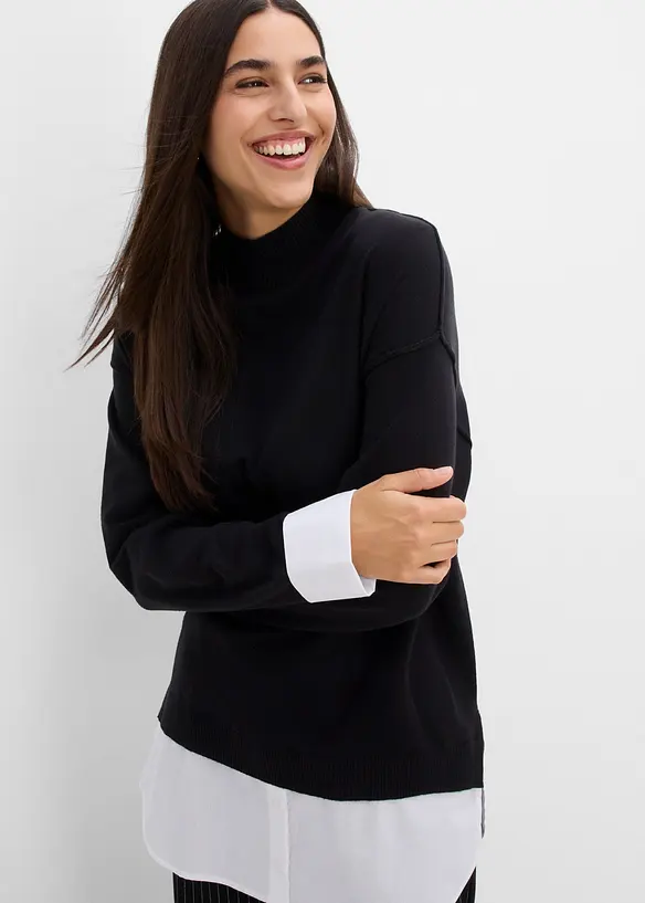 Maglione oversize con inserto effetto camicia, bonprix