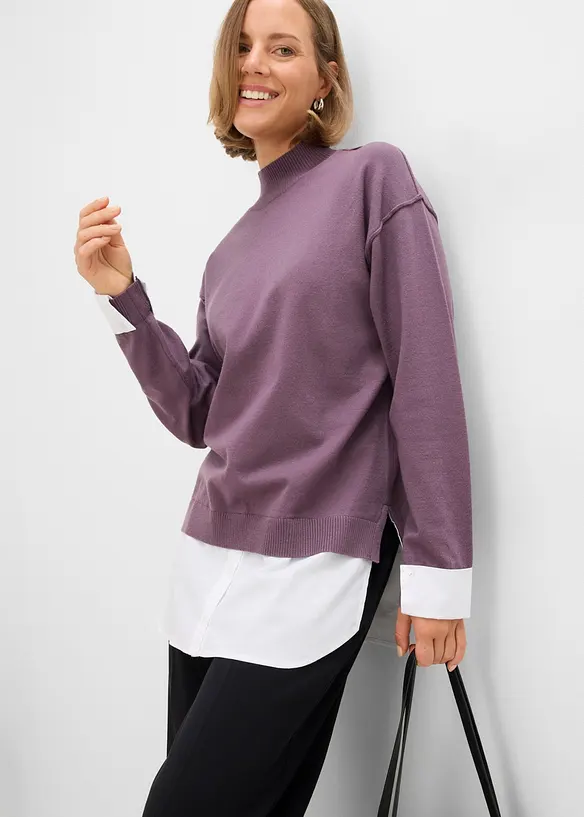 Maglione oversize con inserto effetto camicia, bonprix