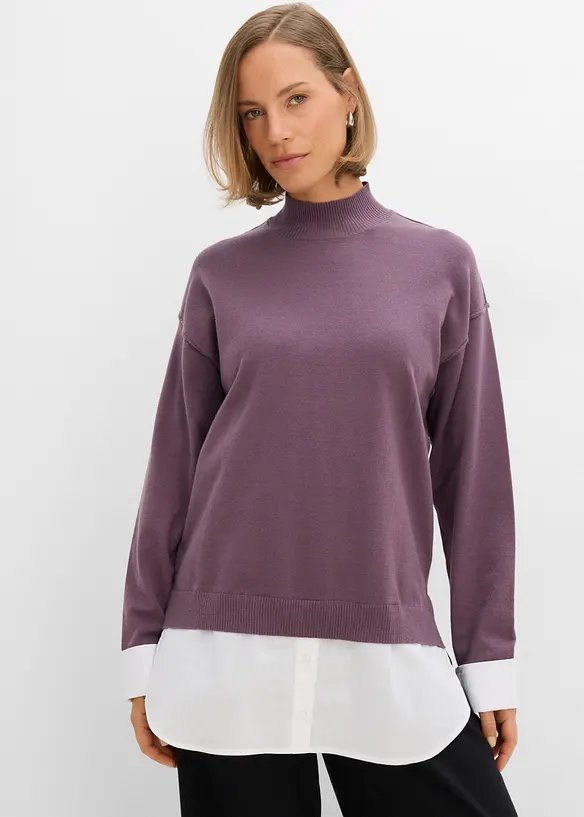 Maglione oversize con inserto effetto camicia, bonprix
