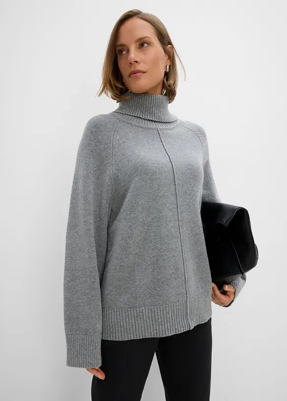 Maglione a collo alto con cucitura decorativa, bonprix