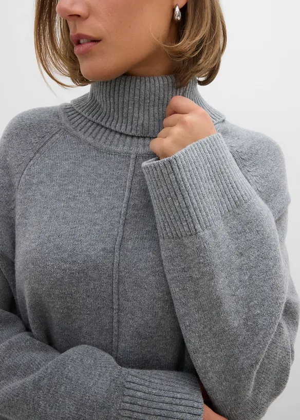 Maglione a collo alto con cucitura decorativa, bonprix