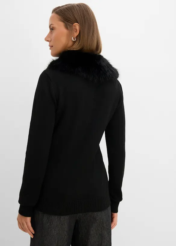 Cardigan sciancrato con collo in ecopelliccia, bonprix