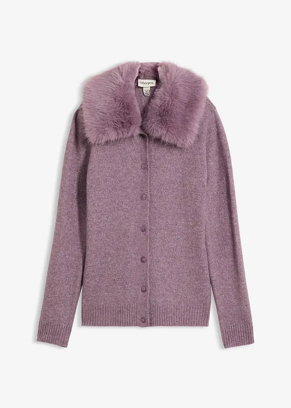 Cardigan sciancrato con collo in ecopelliccia, bonprix