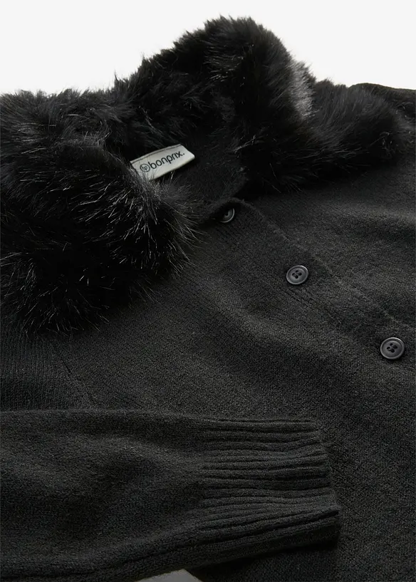 Cardigan sciancrato con collo in ecopelliccia, bonprix