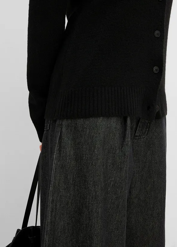 Cardigan sciancrato con collo in ecopelliccia, bonprix
