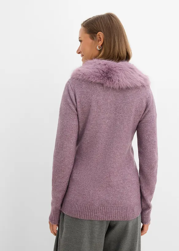 Cardigan sciancrato con collo in ecopelliccia, bonprix