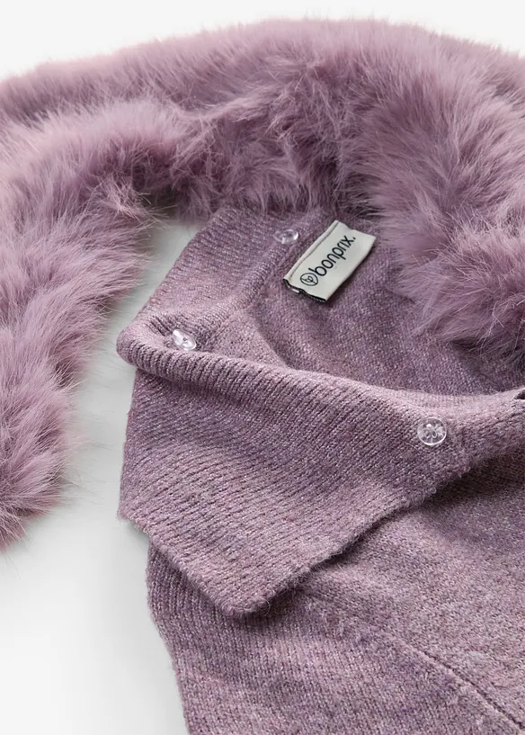 Cardigan sciancrato con collo in ecopelliccia, bonprix
