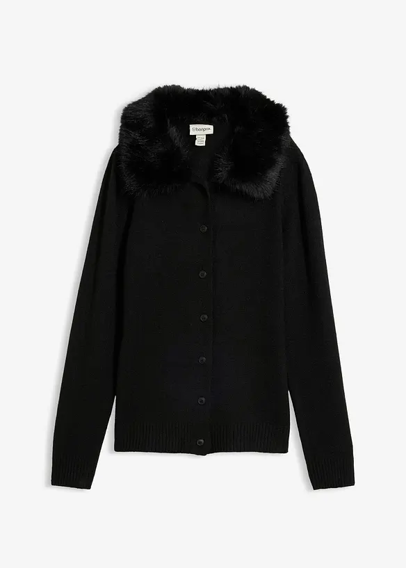 Cardigan sciancrato con collo in ecopelliccia, bonprix