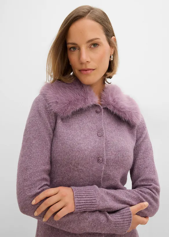 Cardigan sciancrato con collo in ecopelliccia, bonprix
