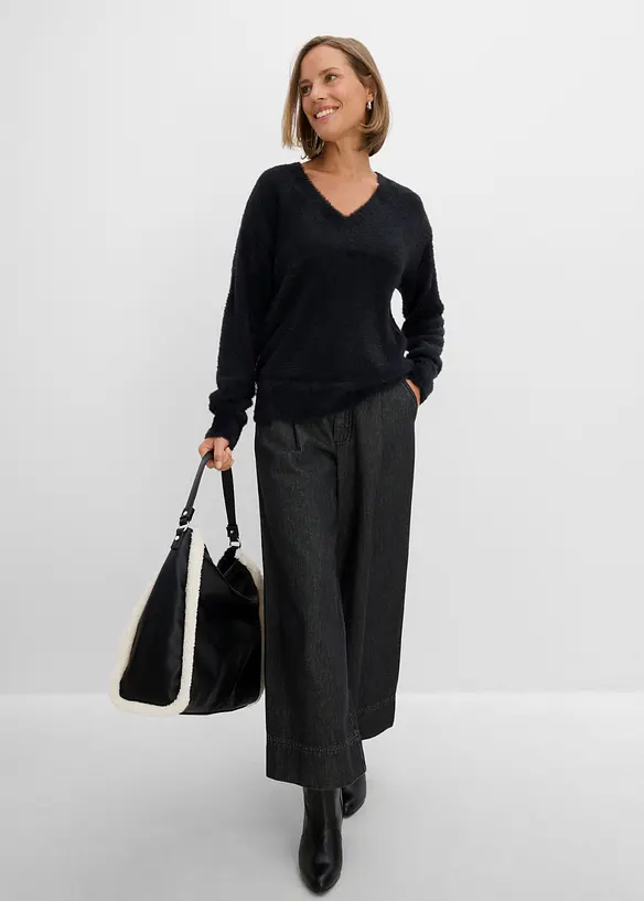 Maglione effetto peluche con viscosa, bonprix