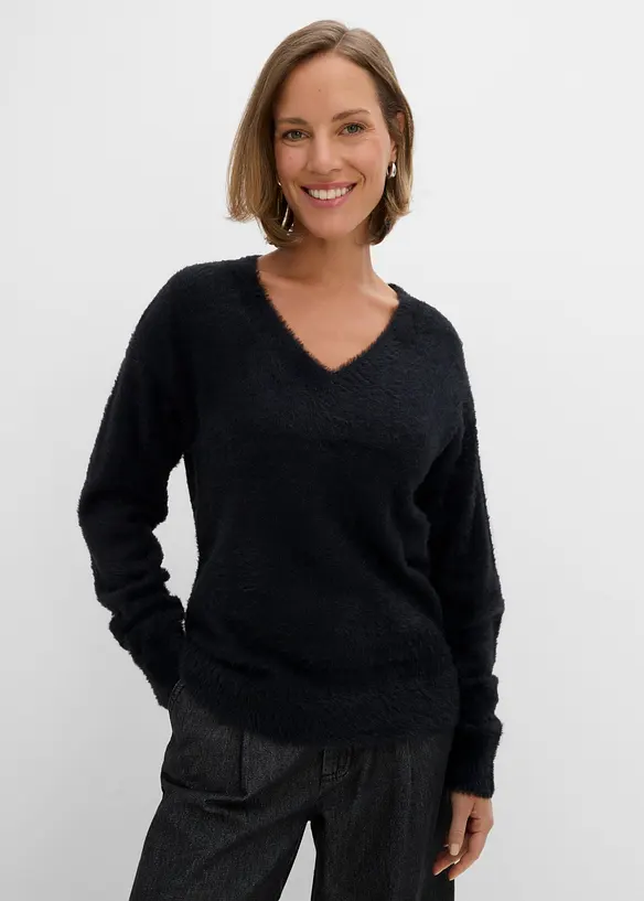 Maglione effetto peluche con viscosa, bonprix