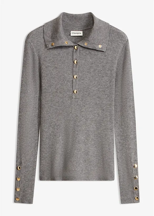Maglione a polo con percentuale di viscosa, bonprix