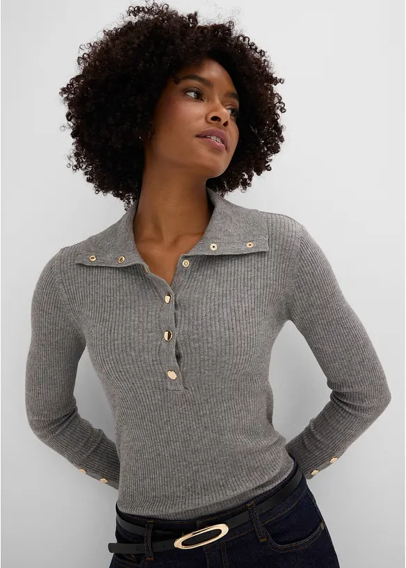 Maglione a polo con percentuale di viscosa, bonprix