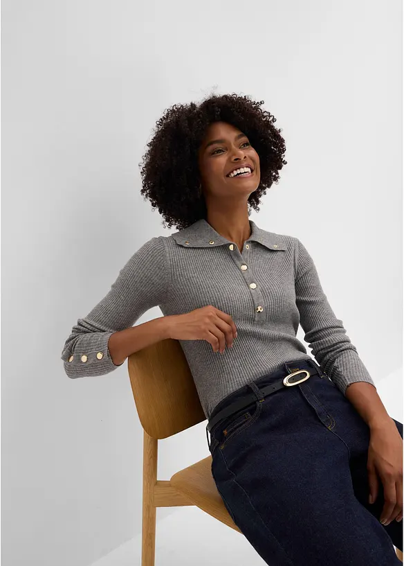 Maglione a polo con percentuale di viscosa, bonprix