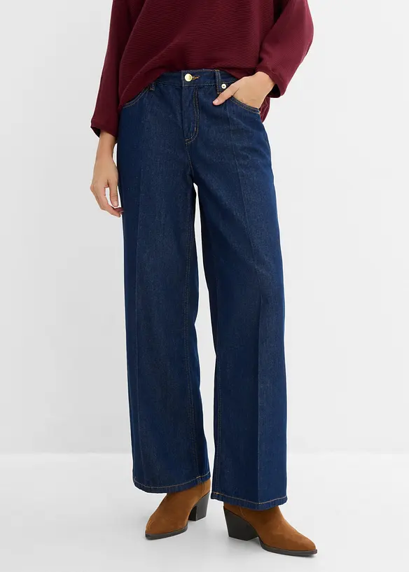Jeans wide leg, vita media, bonprix