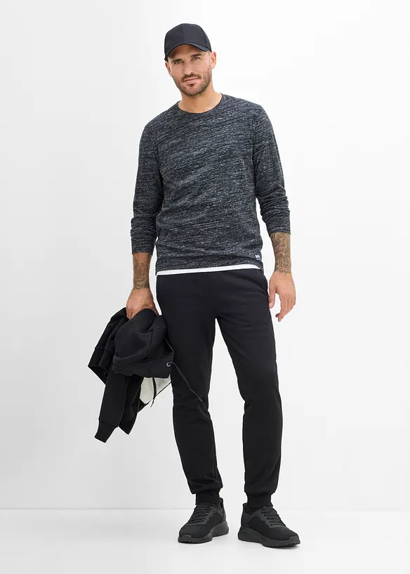 Maglia melange a manica lunga in misto cotone (pacco da 3), bonprix