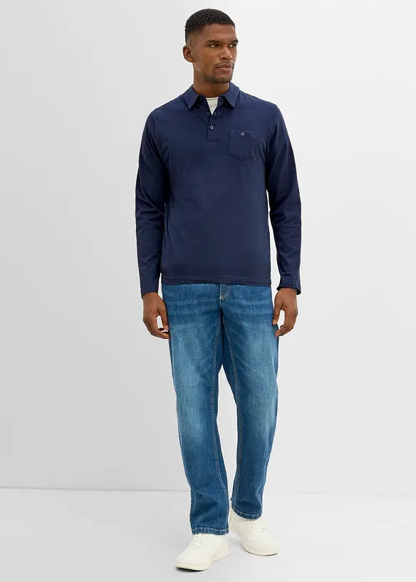 Polo a maniche lunghe con taschino al petto (pacco da 2), bonprix