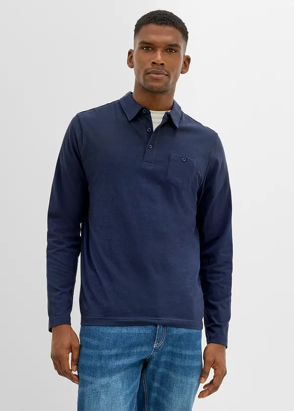 Polo a maniche lunghe con taschino al petto (pacco da 2), bonprix
