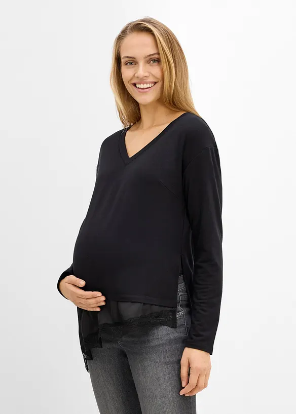 Maglia pr&eacute;maman / da allattamento 2 in 1 con pizzo, bonprix