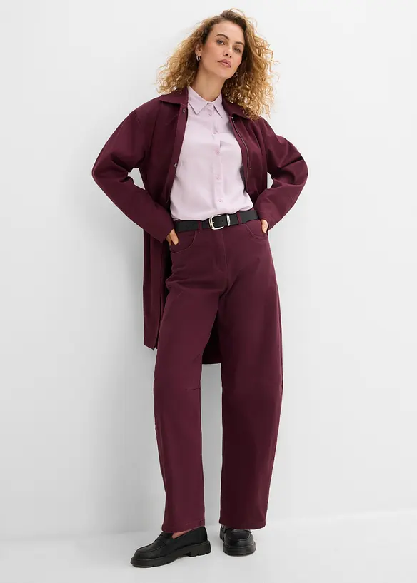 Pantaloni barrel a vita alta in twill di misto cotone, bonprix