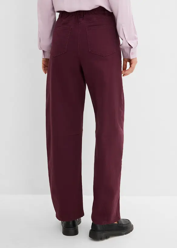 Pantaloni barrel a vita alta in twill di misto cotone, bonprix