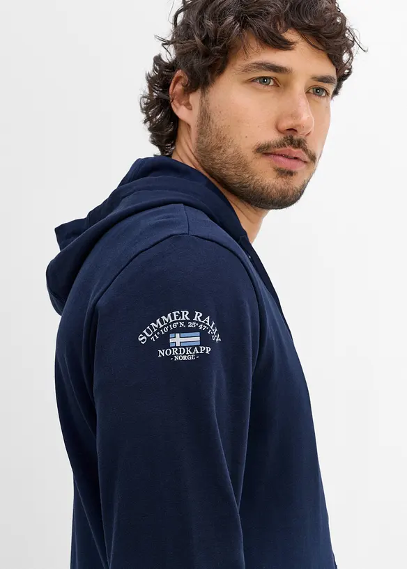 Felpa con zip e cappuccio in puro cotone, bonprix