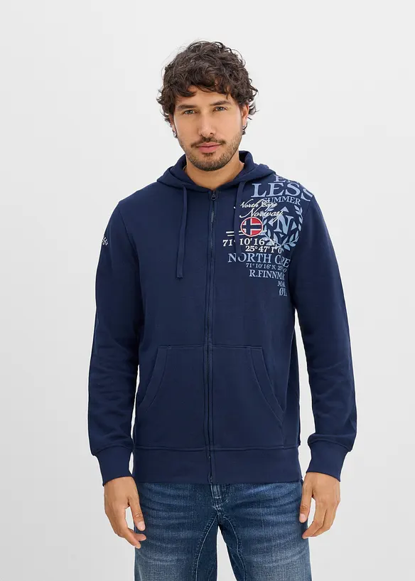 Felpa con zip e cappuccio in puro cotone, bonprix