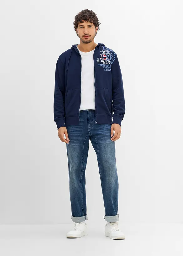Felpa con zip e cappuccio in puro cotone, bonprix