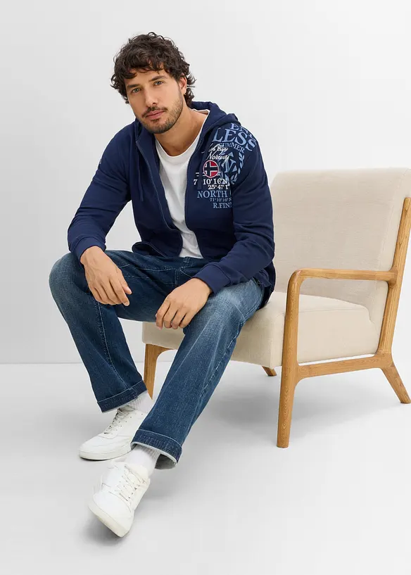 Felpa con zip e cappuccio in puro cotone, bonprix