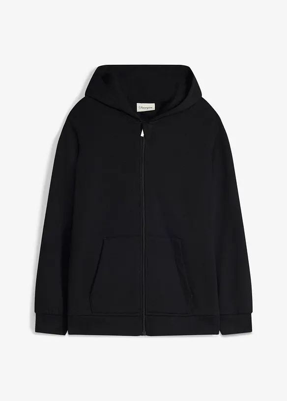 Felpa con zip e cappuccio in morbido misto cotone, bonprix