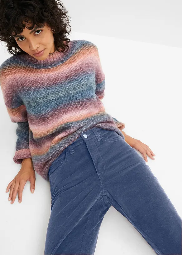 Pantaloni a zampa in velluto di cotone elasticizzato, bonprix