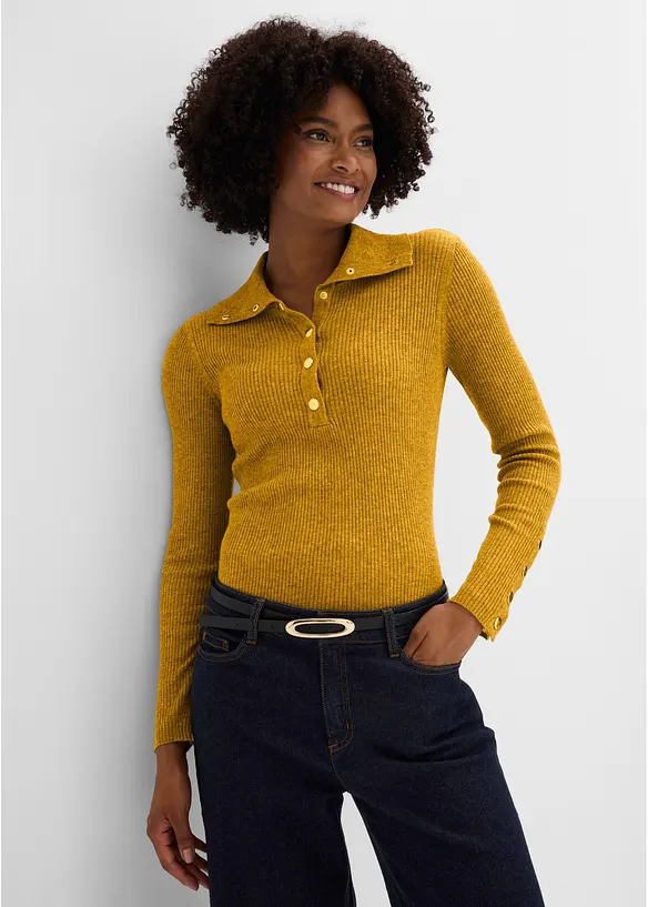 Maglione a polo con percentuale di viscosa, bonprix