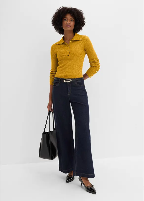 Maglione a polo con percentuale di viscosa, bonprix