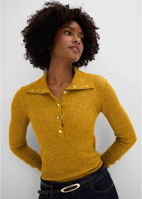Maglione a polo con percentuale di viscosa, bonprix